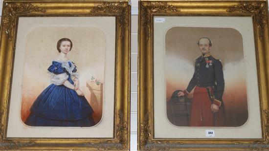 C. Sandon, pair of pastel portraits, portrait of a French army officer and wife, signed and dated 1862, 51cm x 38cm